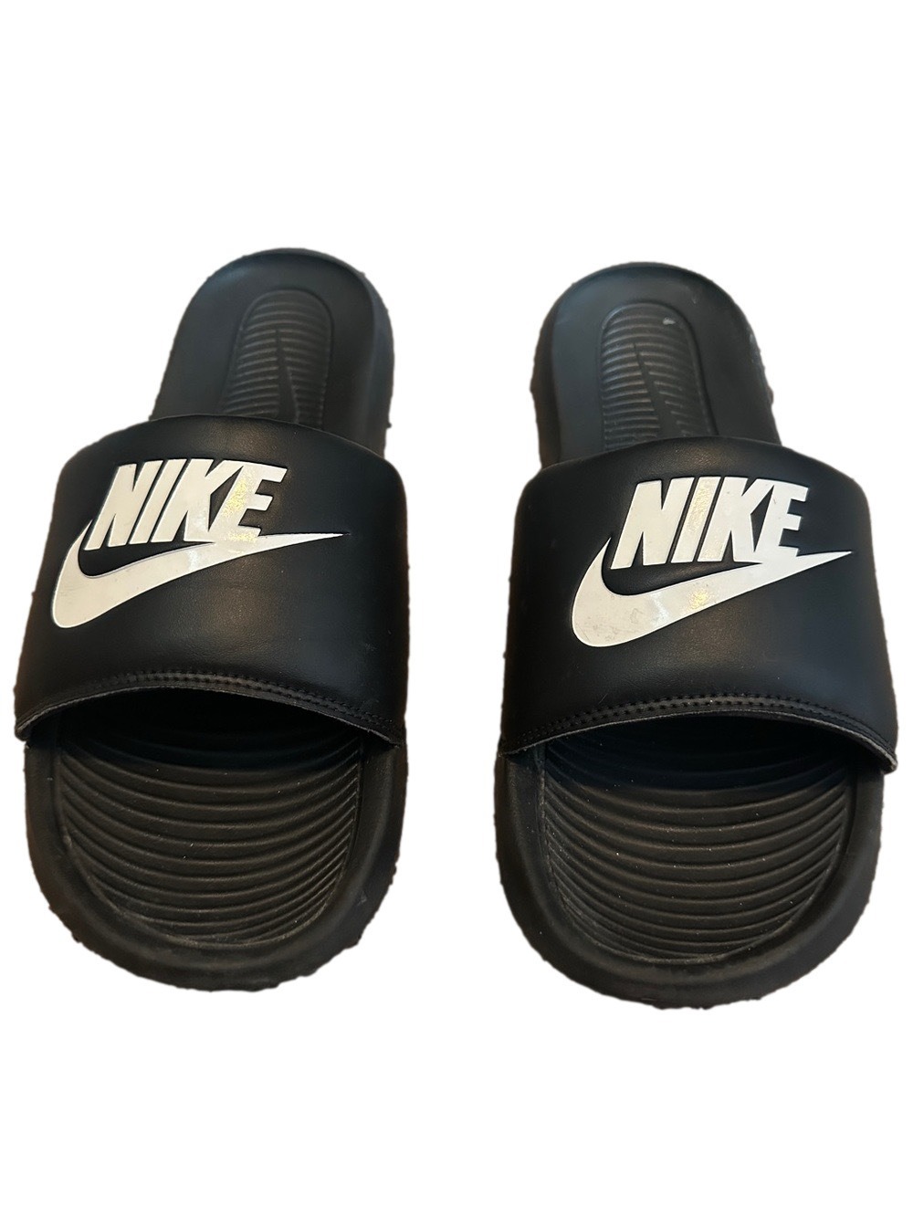 Men’s Nike Black Slides with White Swoosh Logo 13